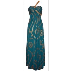 ✨Betsy & Adam formal teal & gold gown size 4 NEW✨